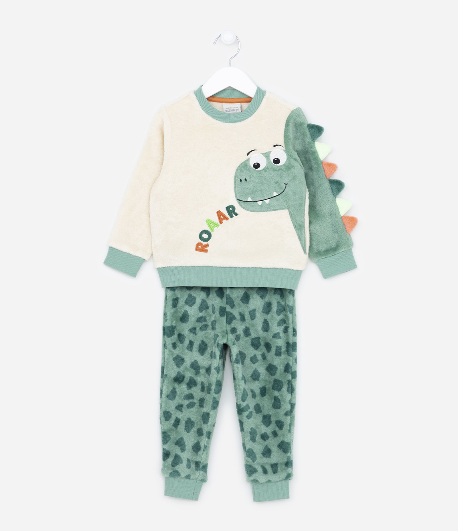 Pijama Infantil em Fleece com Bordado de Dino com Cristas 3D - Tam 1 a 4 anos Verde 1