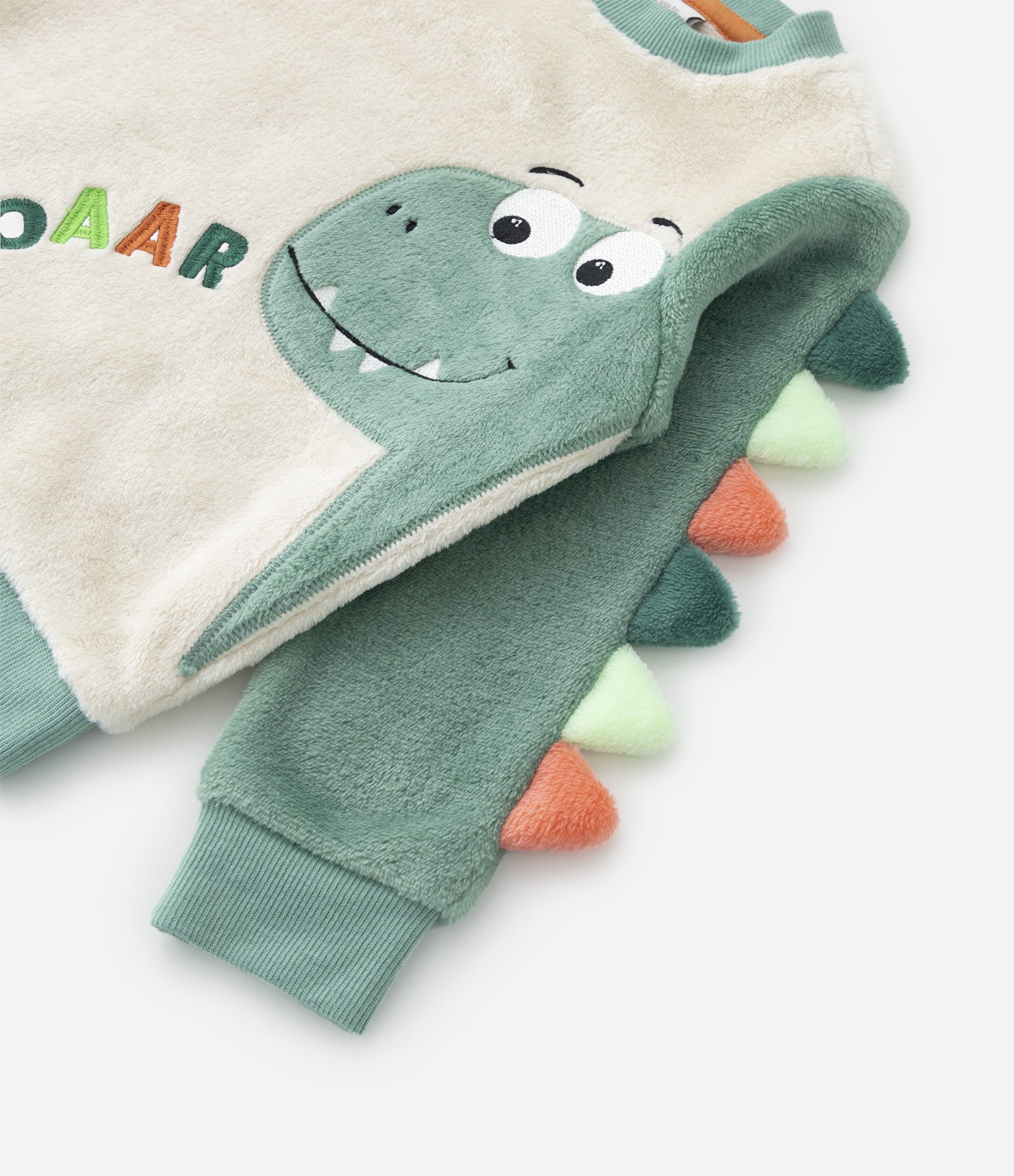 Pijama Infantil em Fleece com Bordado de Dino com Cristas 3D - Tam 1 a 4 anos Verde 5