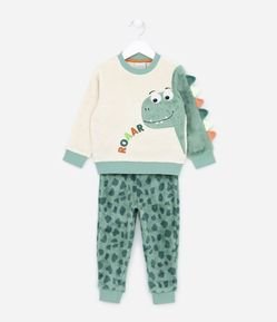 Pijama Infantil em Fleece com Bordado de Dino com Cristas 3D - Tam 1 a 4 anos