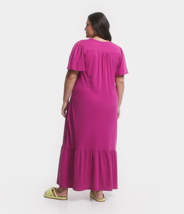 Vestido Midi em Meia Malha com Recorte Franzido na Saia Curve & Plus Size Rosa 3
