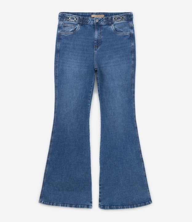 Calça Flare Jeans com Corrente Ônix no Cós e Cintura Média Curve & Plus Size Azul 5