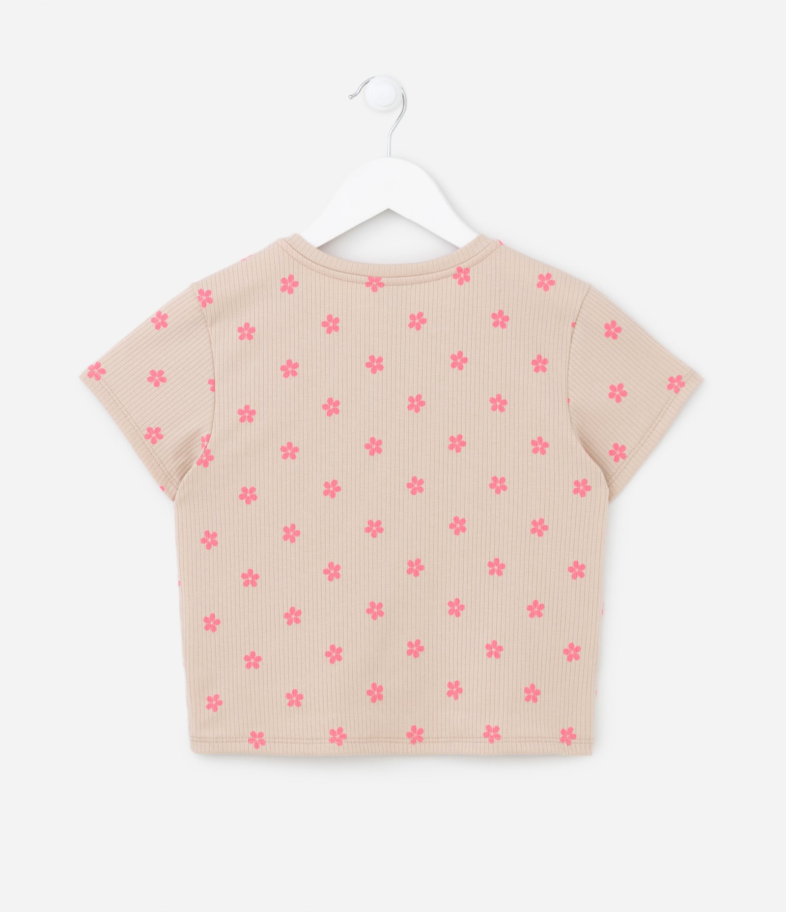 Blusa Cropped Infantil Canelada com Estampa de Florzinhas - Tam 5 a 14 anos Bege 2