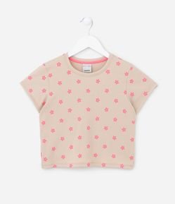 Blusa Cropped Infantil Canelada com Estampa de Florzinhas - Tam 5 a 14 anos
