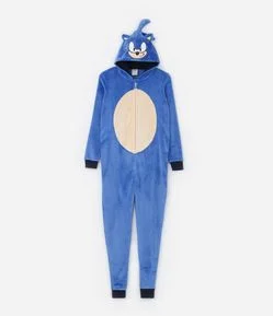 Pijama Jumper Infantil em Fleece com Bordado Sonic - Tam 4 a 12 Anos