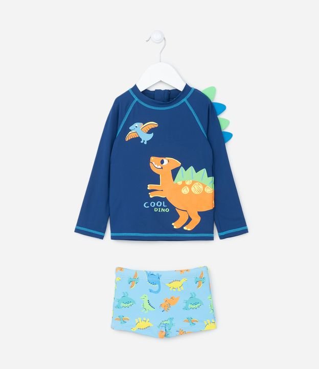 Conjunto Infantil com Proteção UV e Estampa de Dinos com Cristas - Tam 1 a 4 anos