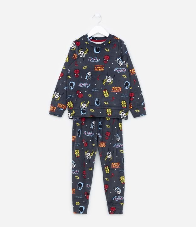 Pijama Longo Infantil em Plush com Estampa Marvel - Tam 3 a 10 Anos