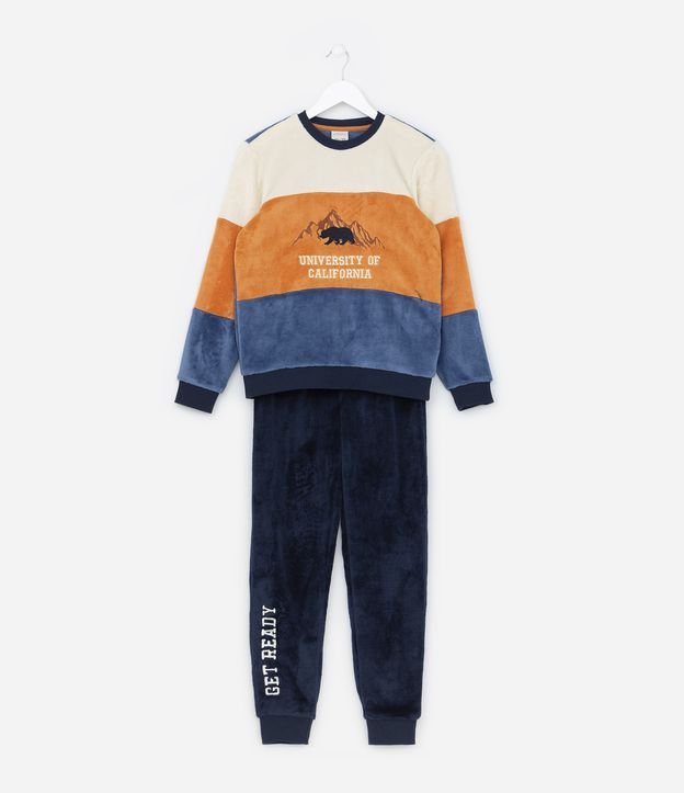 Pijama Longo Infantil em Fleece com Bordado Califórnia - Tam 5 a 14 Anos