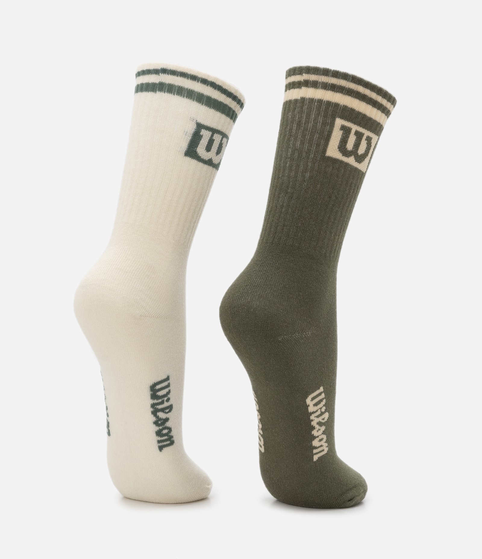 Kit 02 Meias Esportivas de Cano Alto em Algodão com Logo Wilson Verde/Bege 3