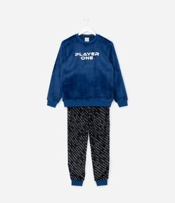 Pijama Infantil Longo em Fleece Estampa Player One - Tam 5 ao 14 anos