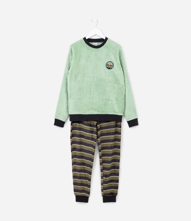 Pijama Infantil em Fleece com Bordado de Paisagem - Tam 5 a 14 anos