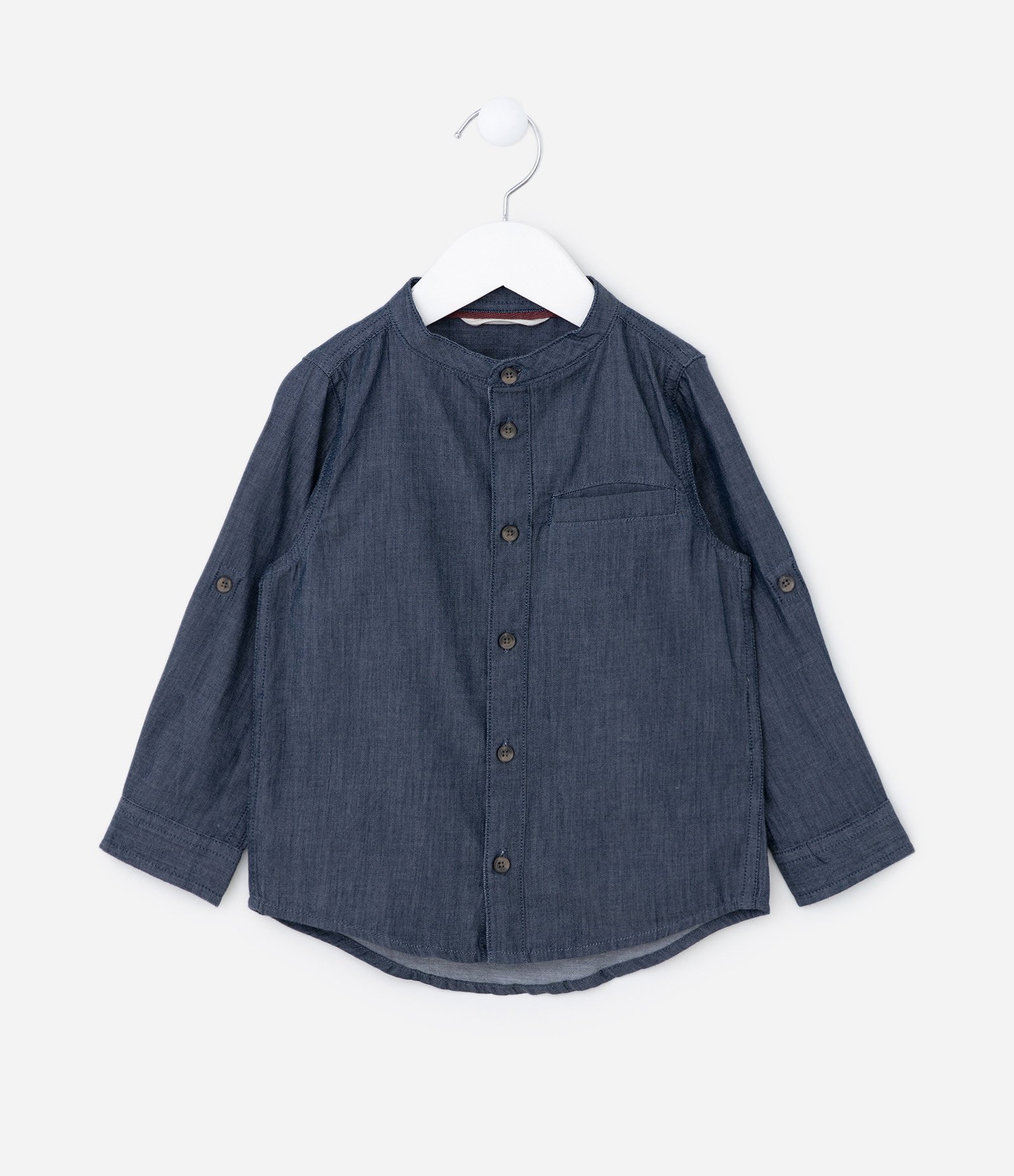 Camisa Básica Infantil em Tricoline com Gola Padre - Tam 1 a 4 anos Azul Escuro 1