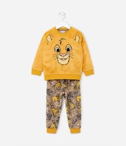 Pijama Longo Infantil em Fleece com Estampa do Simba - Tam 1 a 4 anos