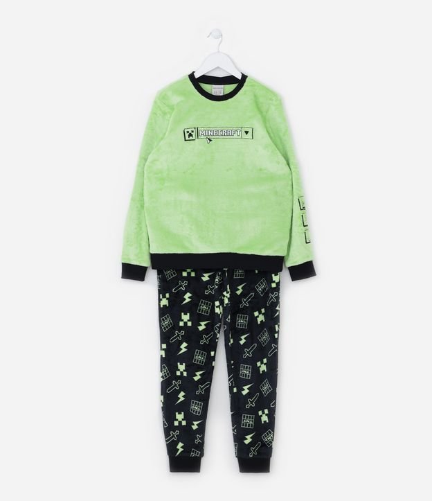 Pijama Infantil Longo em Fleece Estampa Minecraft - Tam 5 a 14 anos
