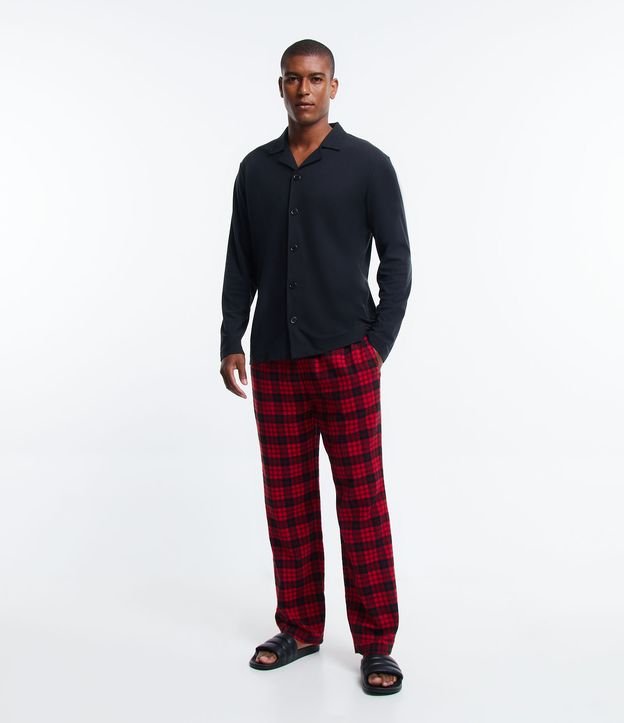 Calça de Pijama em Flanela Xadrez com Cordão no Cós