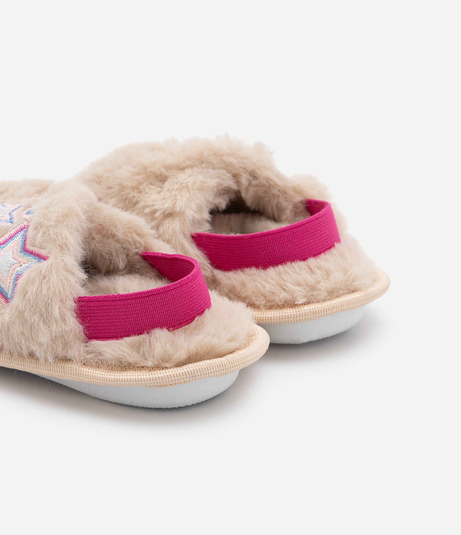 Pantufa Chinelo Infantil em Fleece com Elástico e Bordado de Estrela - Tam 19 ao 28 Bege 2