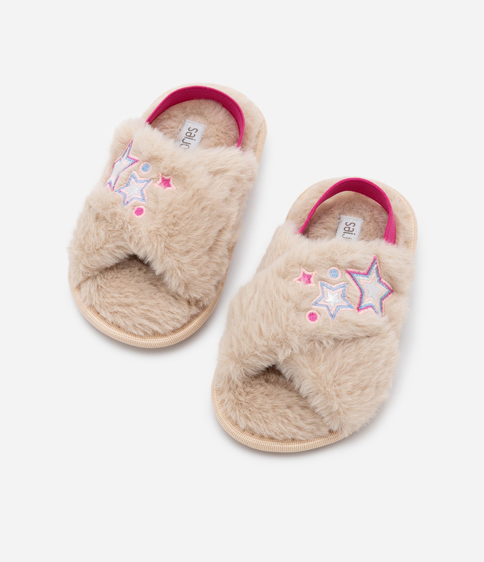 Pantufa Chinelo Infantil em Fleece com Elástico e Bordado de Estrela - Tam 19 ao 28 Bege 3
