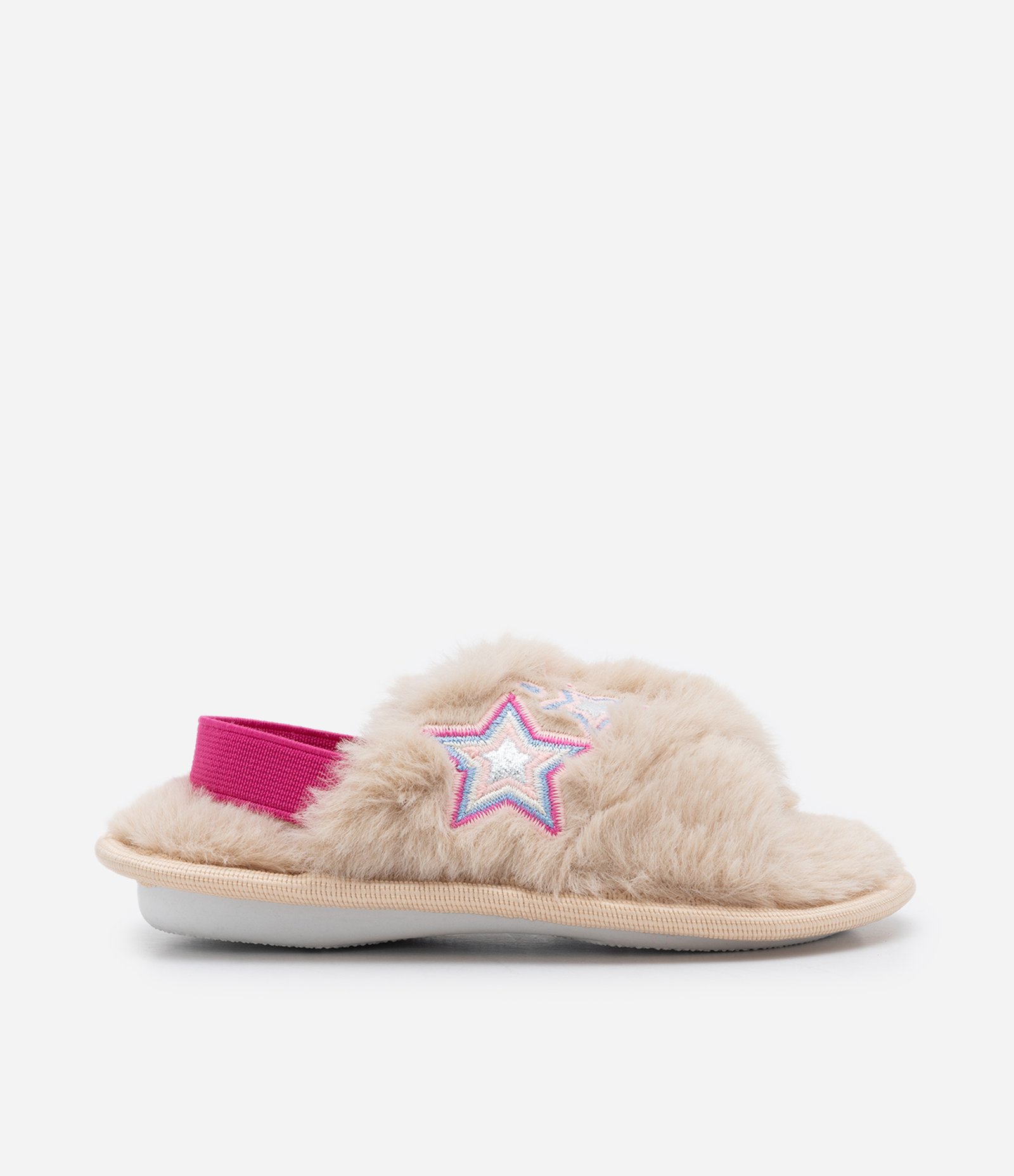 Pantufa Chinelo Infantil em Fleece com Elástico e Bordado de Estrela - Tam 19 ao 28 Bege 4