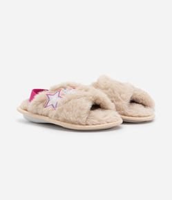 Pantufa Chinelo Infantil em Fleece com Elástico e Bordado de Estrela - Tam 19 ao 28