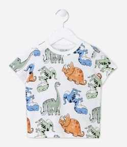 Camiseta Infantil com Estampa em Repetição Dinos - Tam 1 a 5 Anos