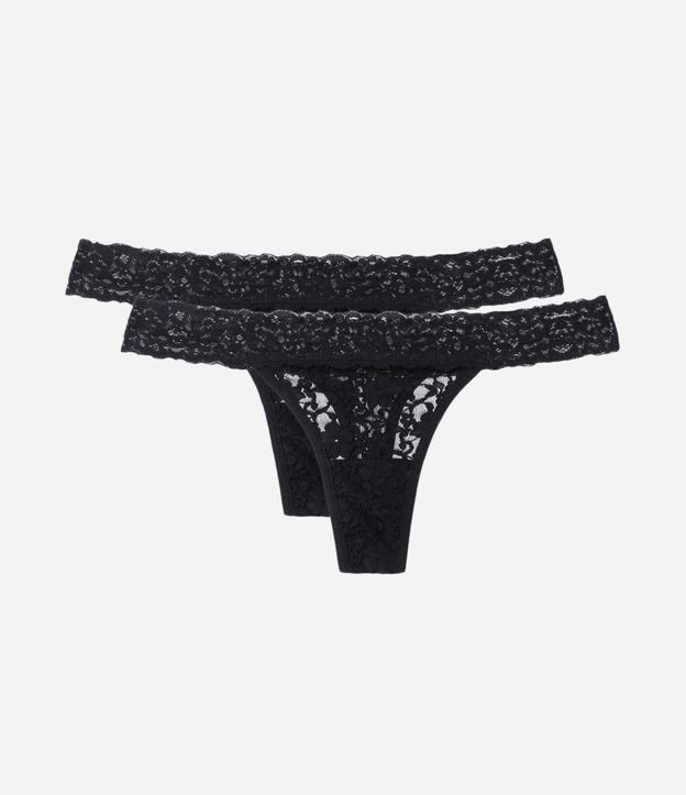 Kit 02 Calcinhas String Fio em Laise com Textura Rendada