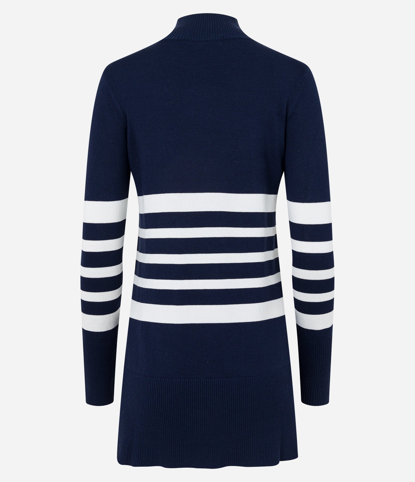 Blusa Alongada em Tricô com Ponto Diferenciado e Estampa Listrada Azul Marinho 9