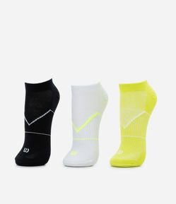 Kit 03 Pares de Meias Invisível Esportiva com Detalhes Coloridos