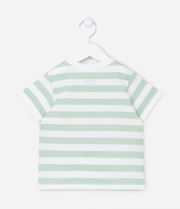 Camiseta Infantil com Estampa Listrada e Bolsinho com Coqueiro - 1 a 5 Anos Off White/ Verde 2