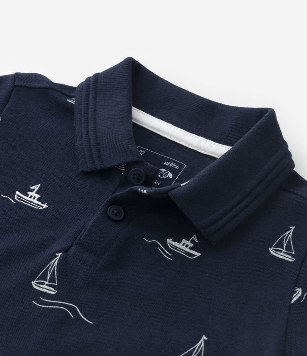 Polo Infantil com Estampa de Barquinhos - Tam 1 a 5 anos Azul Marinho 6