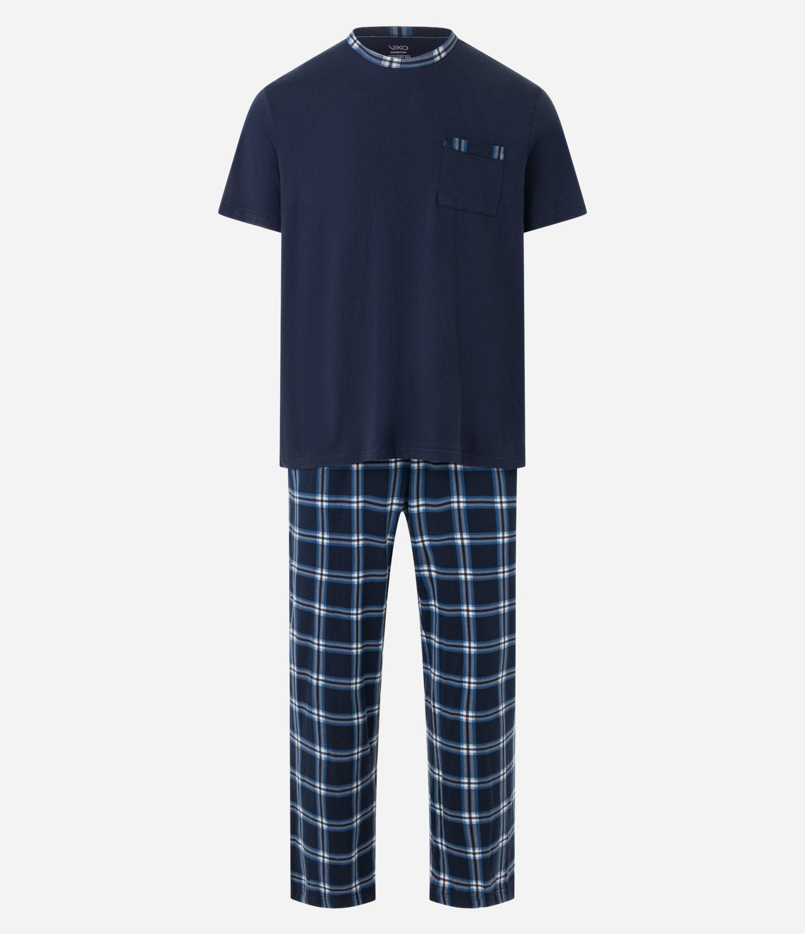 Pijama Longo com Bolso no Peito e Calça Estampa Xadrez Azul 6
