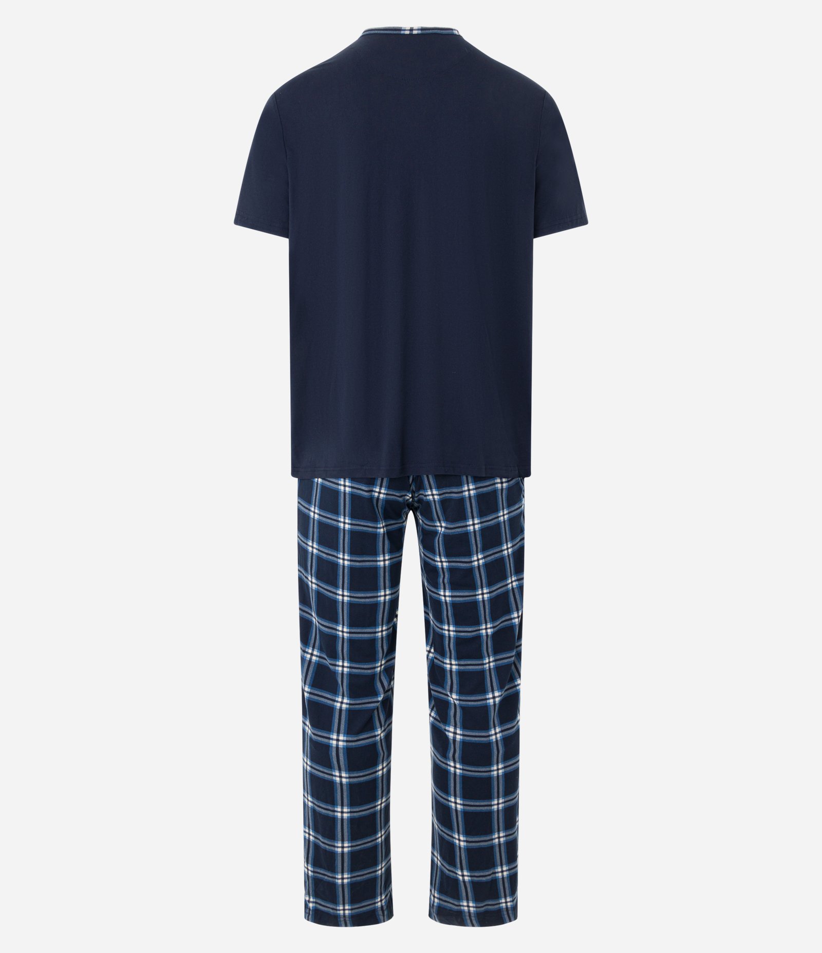 Pijama Longo com Bolso no Peito e Calça Estampa Xadrez Azul 7