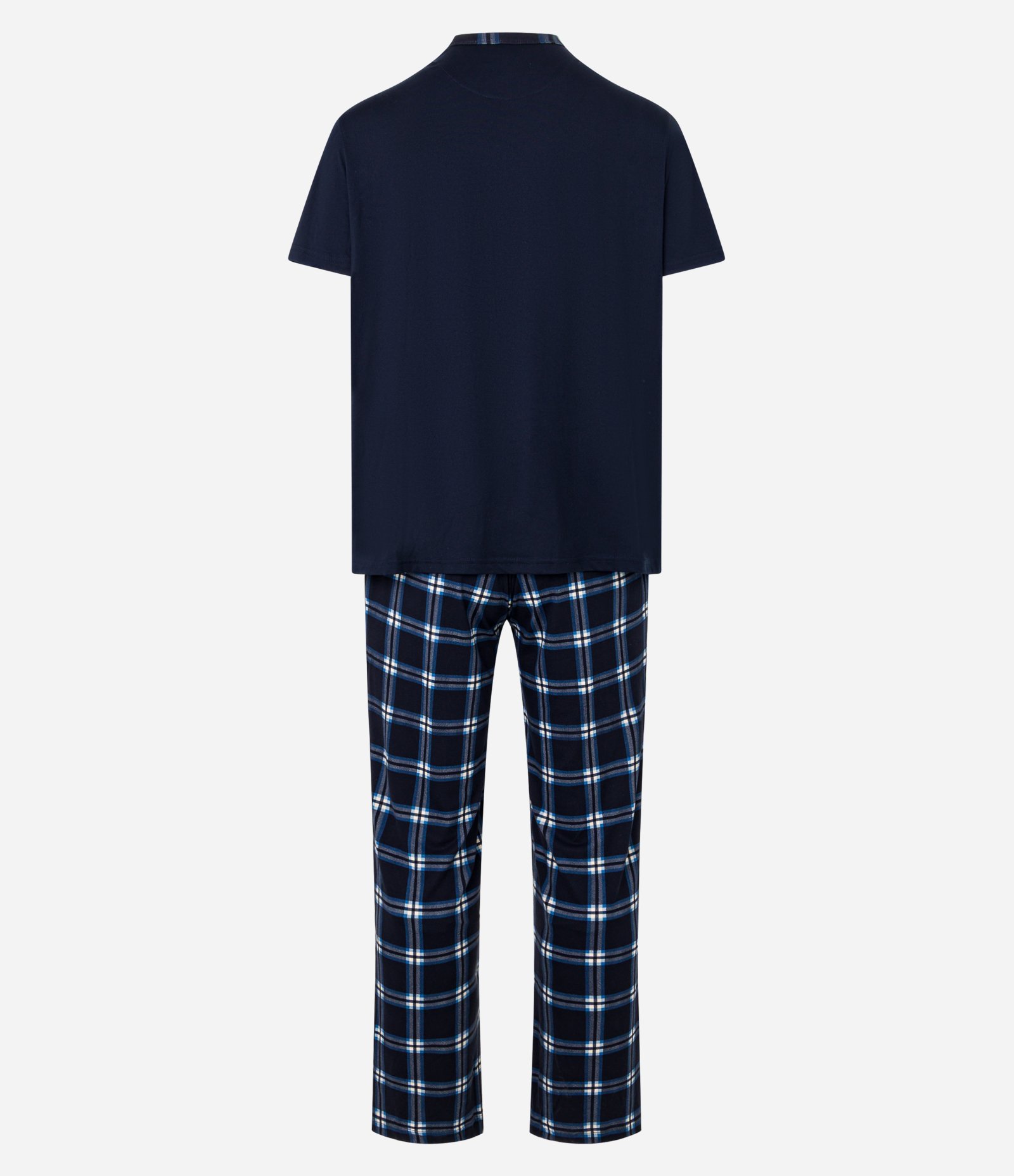 Pijama Longo com Bolso no Peito e Calça Estampa Xadrez Azul 8