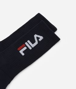 Meia Cano Alto Esportiva em Algodão com Listras e Estampa Logo Fila