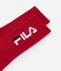 Meia Cano Alto Esportiva em Algodão com Listras e Estampa Logo Fila