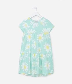Vestido Infantil com Babados e Estampa Margaridas - Tam 5 a 14 Anos