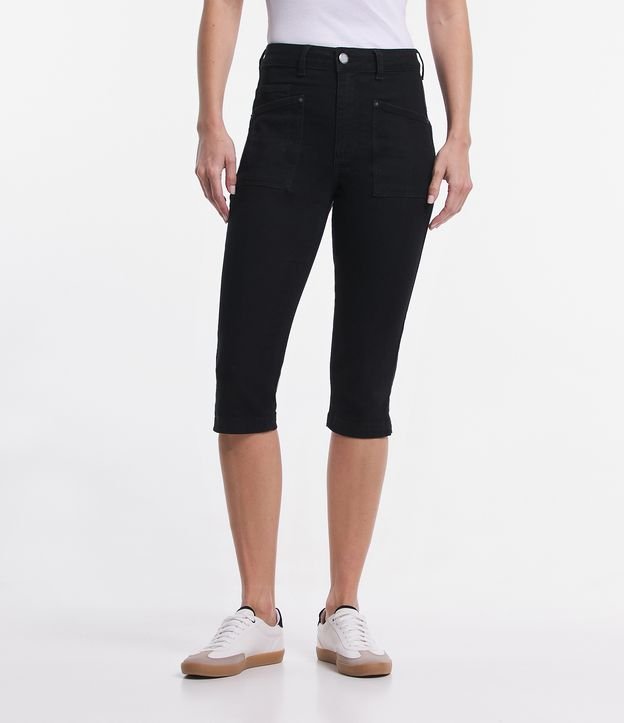 Calça Capri Jeans com Bolso Sobreposto Preto 2