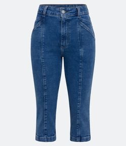 Calça Capri Jeans com Recorte Central e Bolsos