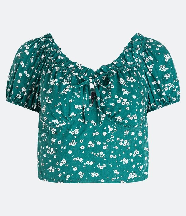 Blusa Cropped em Viscose com Estampa Floral Liberty e Amarração no Busto Verde 5