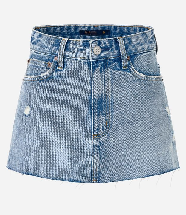 Short Saia em Jeans com Puídos e Barra com Corte a Fio Azul 5