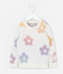 Blusão Infantil com Pelinhos e Estampa Flores - Tam 1 A 5 Anos