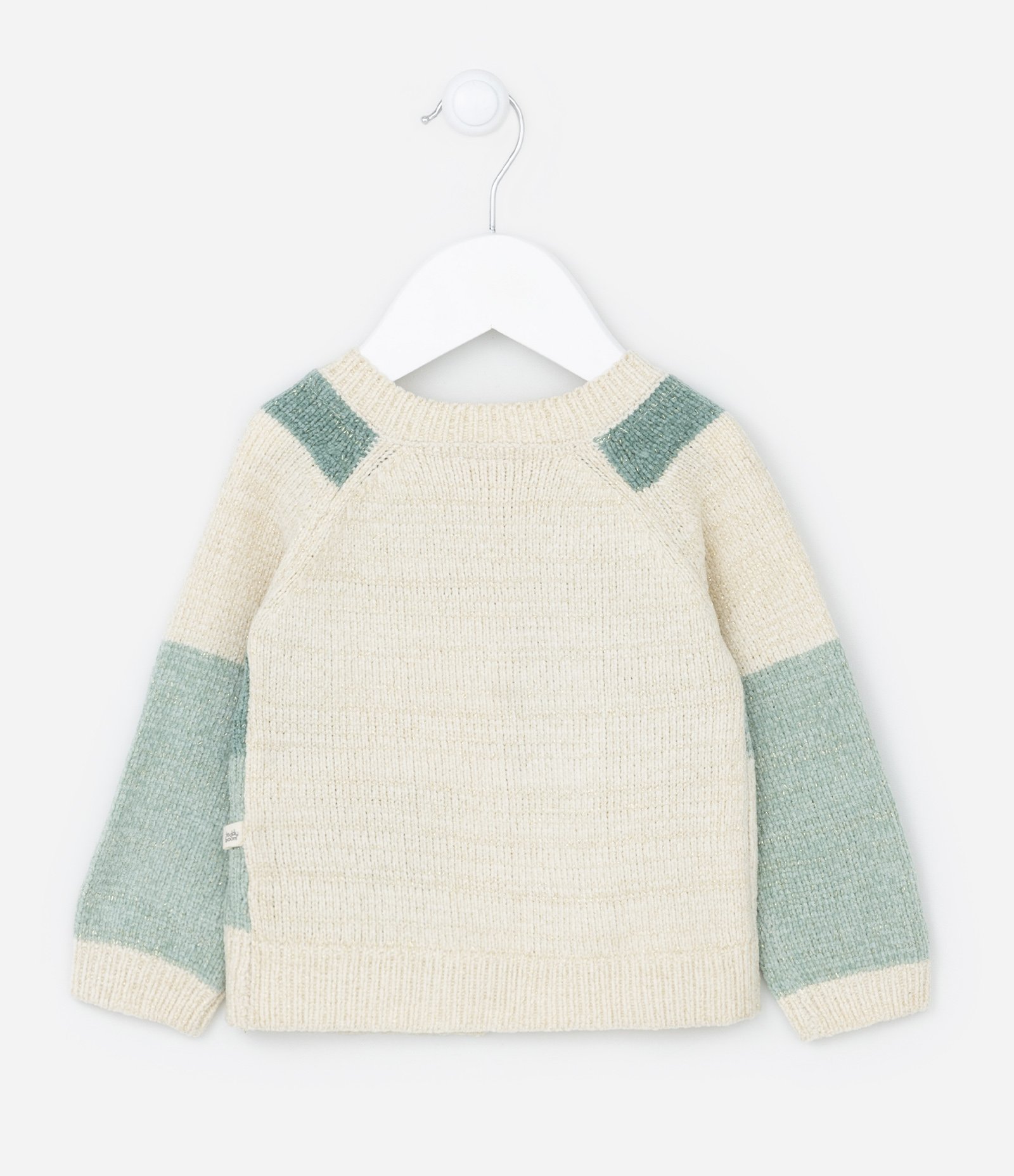 Casaco em Tricô Chenille com Quadrados e Florzinhas - Tam 0 a 18 meses Verde 2