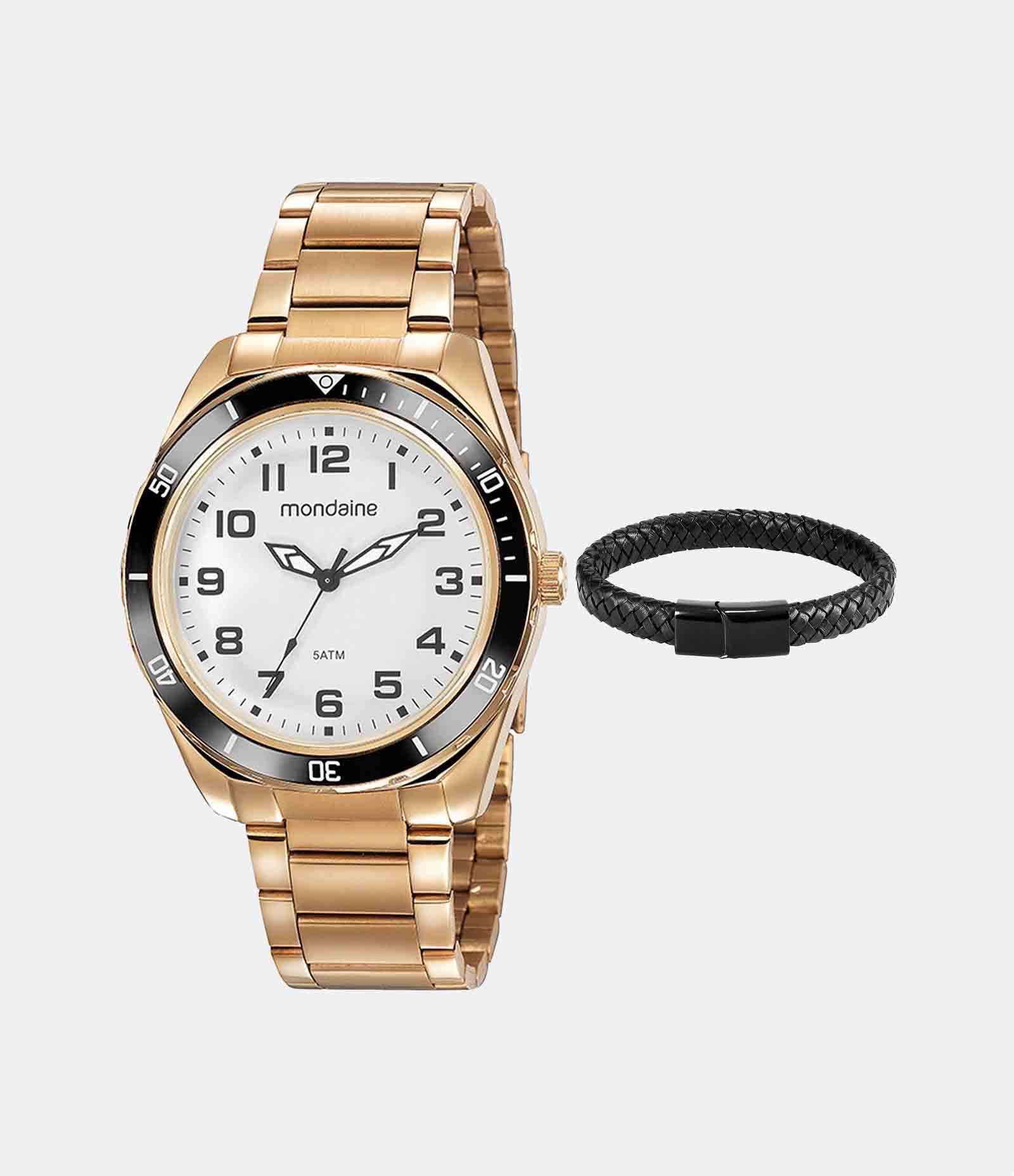 Kit Relógio Mondaine Analógico com Pulseira e Caixa em Metal 53768GPMVDE3KH Dourado 3