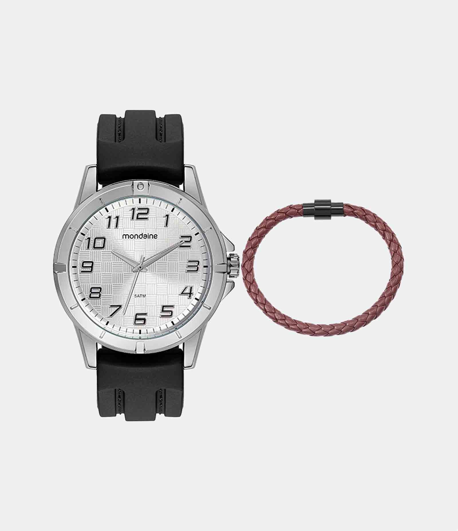 Kit Relógio Mondaine Analógico com Pulseira em Silicone e Caixa em Metal 99664G0MVNI1KH Preto 3