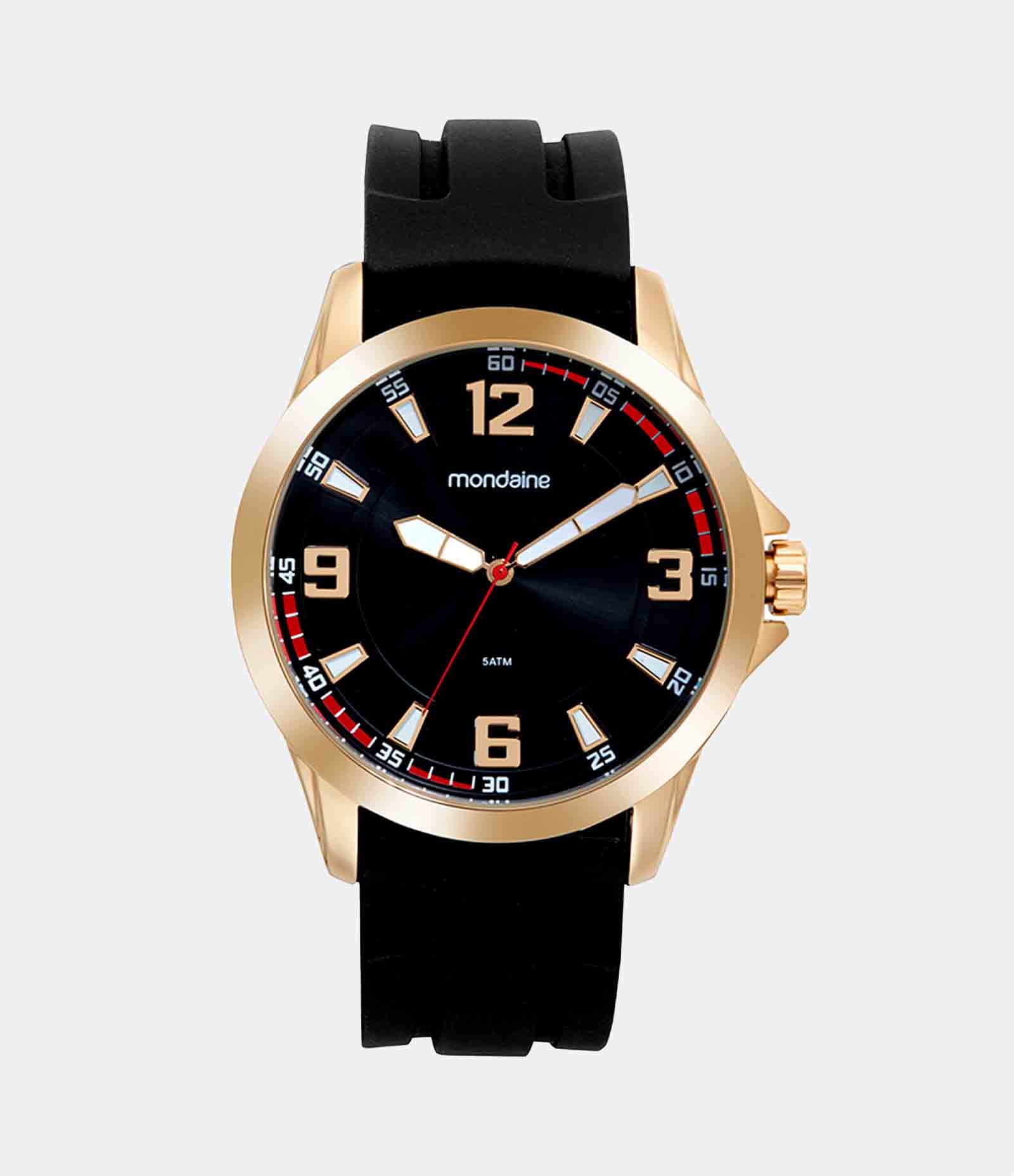 Kit Relógio Mondaine Analógico com Pulseira em Silicone e Caixa em Metal 99661GPMVDI2KH Preto 1