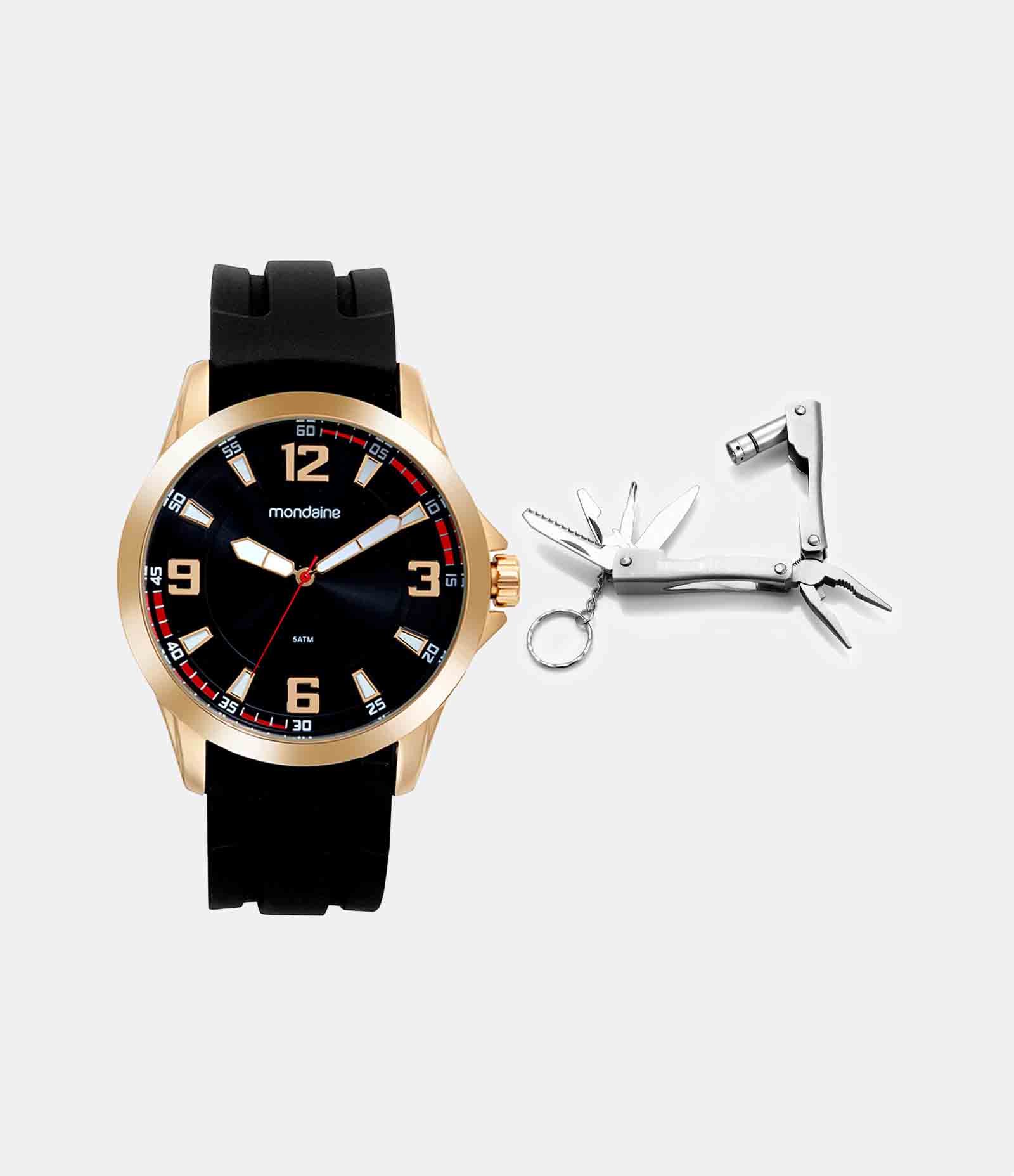 Kit Relógio Mondaine Analógico com Pulseira em Silicone e Caixa em Metal 99661GPMVDI2KH Preto 3