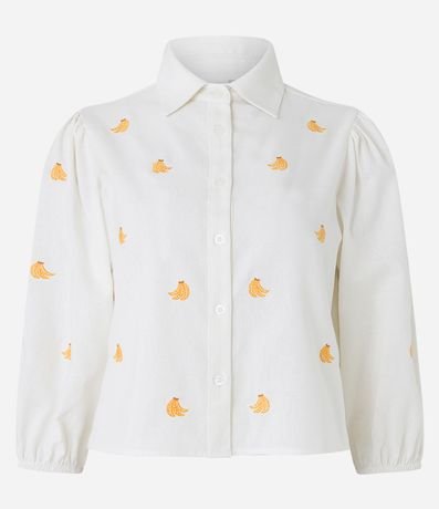 Camisa em Viscose com Manga 3/4 e Bordados de Bananas Menor preço em Camisa em Viscose com Manga 3/4 e Bordados de Bananas
