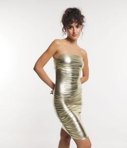 Vestido Curto em Malha Metalizada com Franzidinho