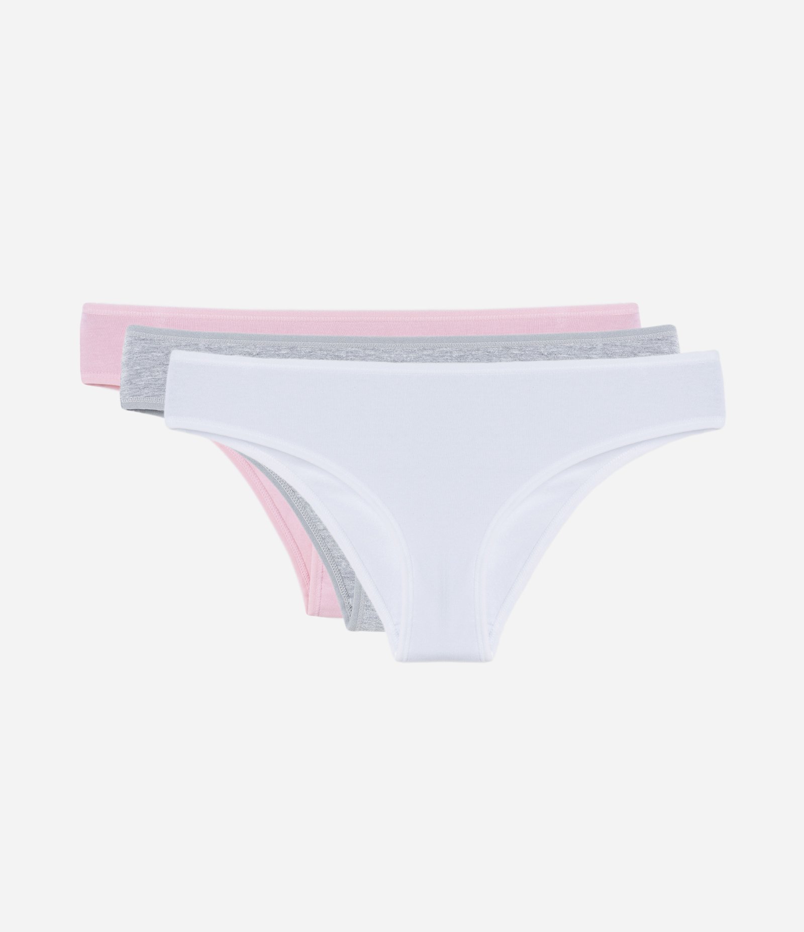 Kit 03 Calcinhas Biquíni em Algodão com Lateral Média Delcotton Branco/ Cinza/ Rosa 1