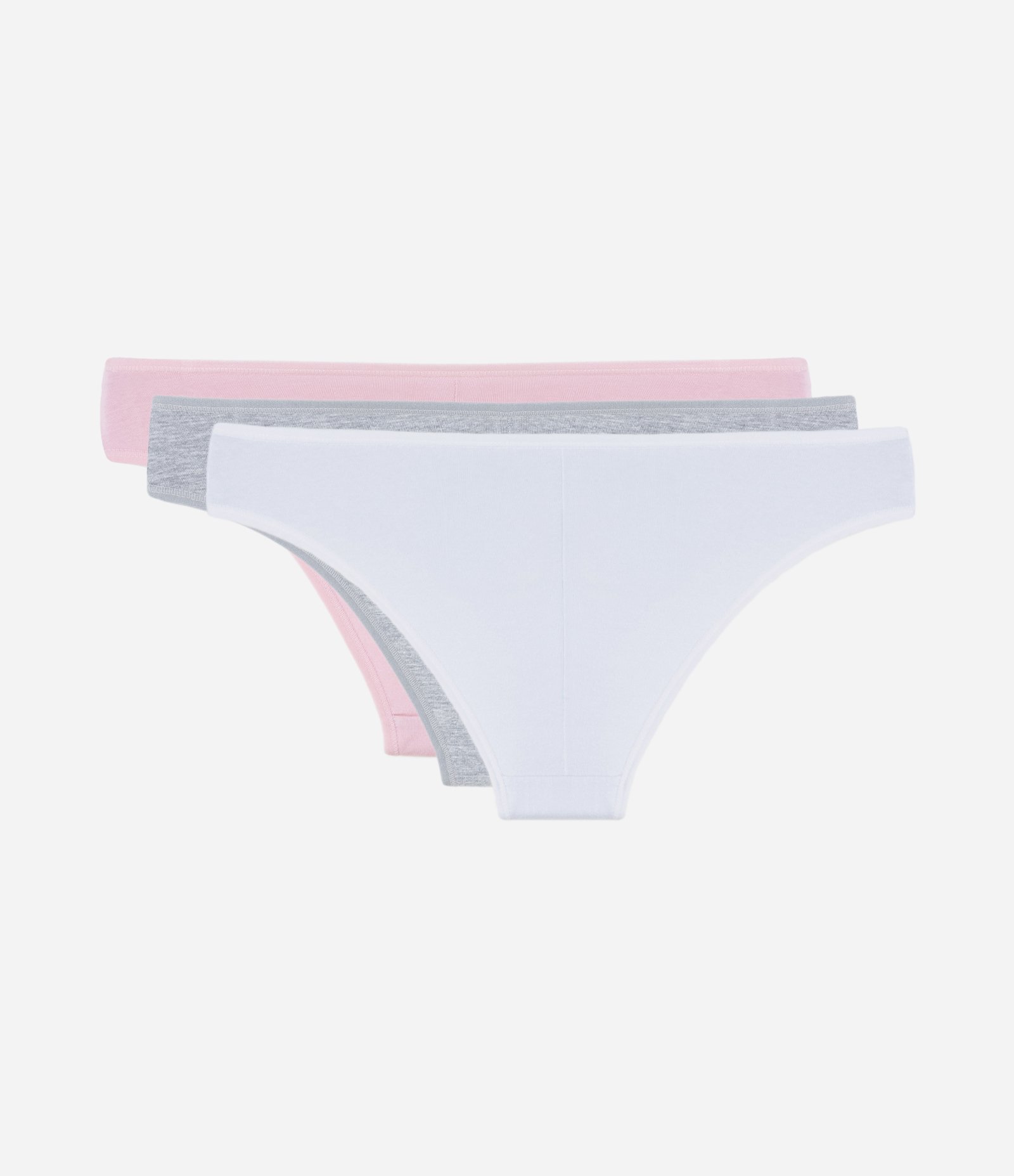 Kit 03 Calcinhas Biquíni em Algodão com Lateral Média Delcotton Branco/ Cinza/ Rosa 2