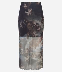 Saia Midi em Tule com Estampa de Anjos