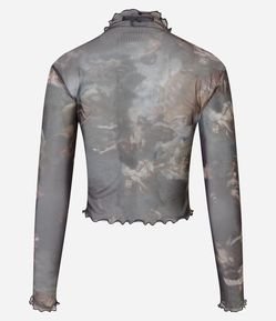 Blusa Cropped em Tule com Gola Alta e Estampa de Anjos